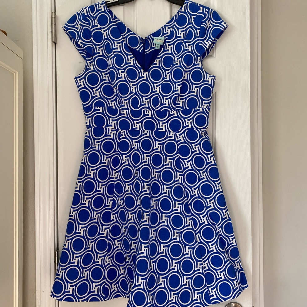 Blue and White Circle Patterned Coctail Dress